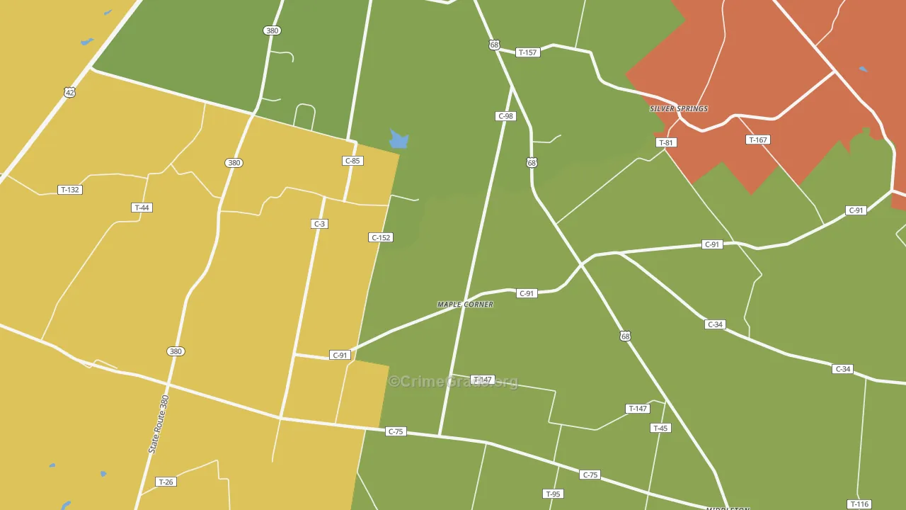 Maple Corner, OH Map of Robbery Rates