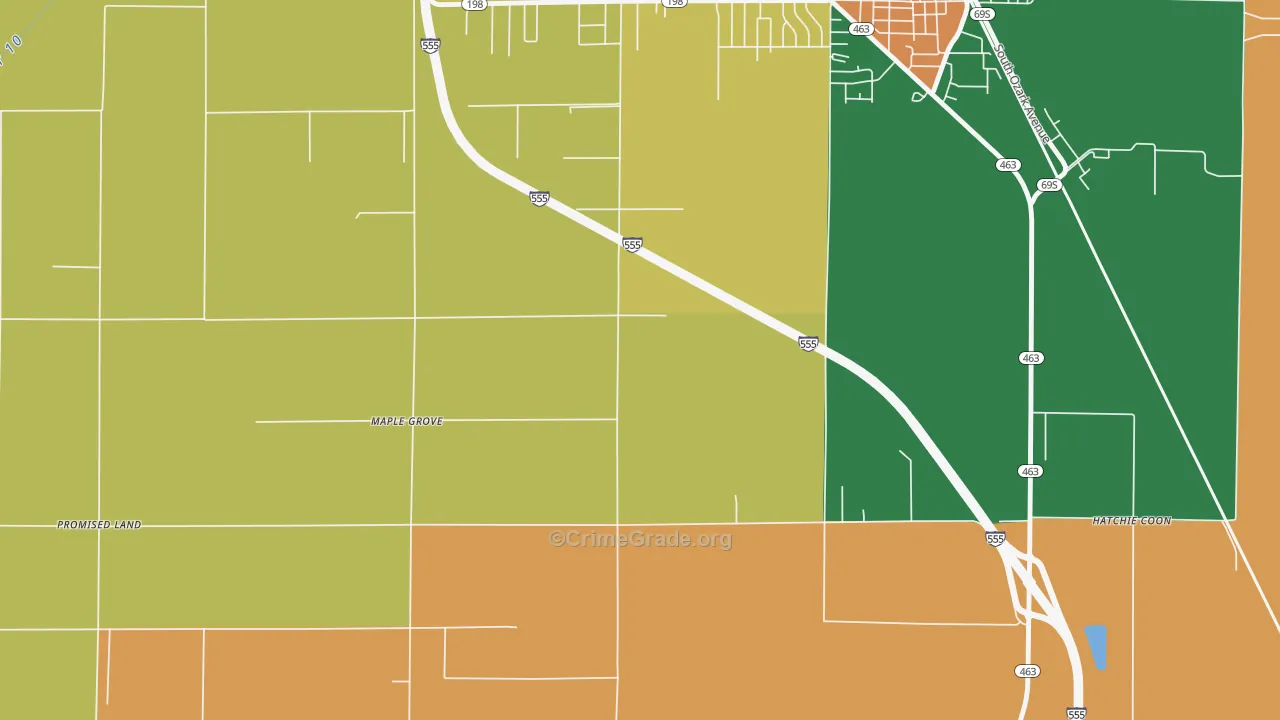 Maple Grove, AR Map of Robbery Rates