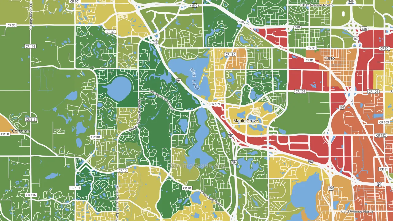 Maple Grove, MN Map of Robbery Rates