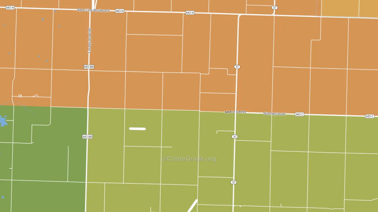 Maple Grove, MO Map of Robbery Rates