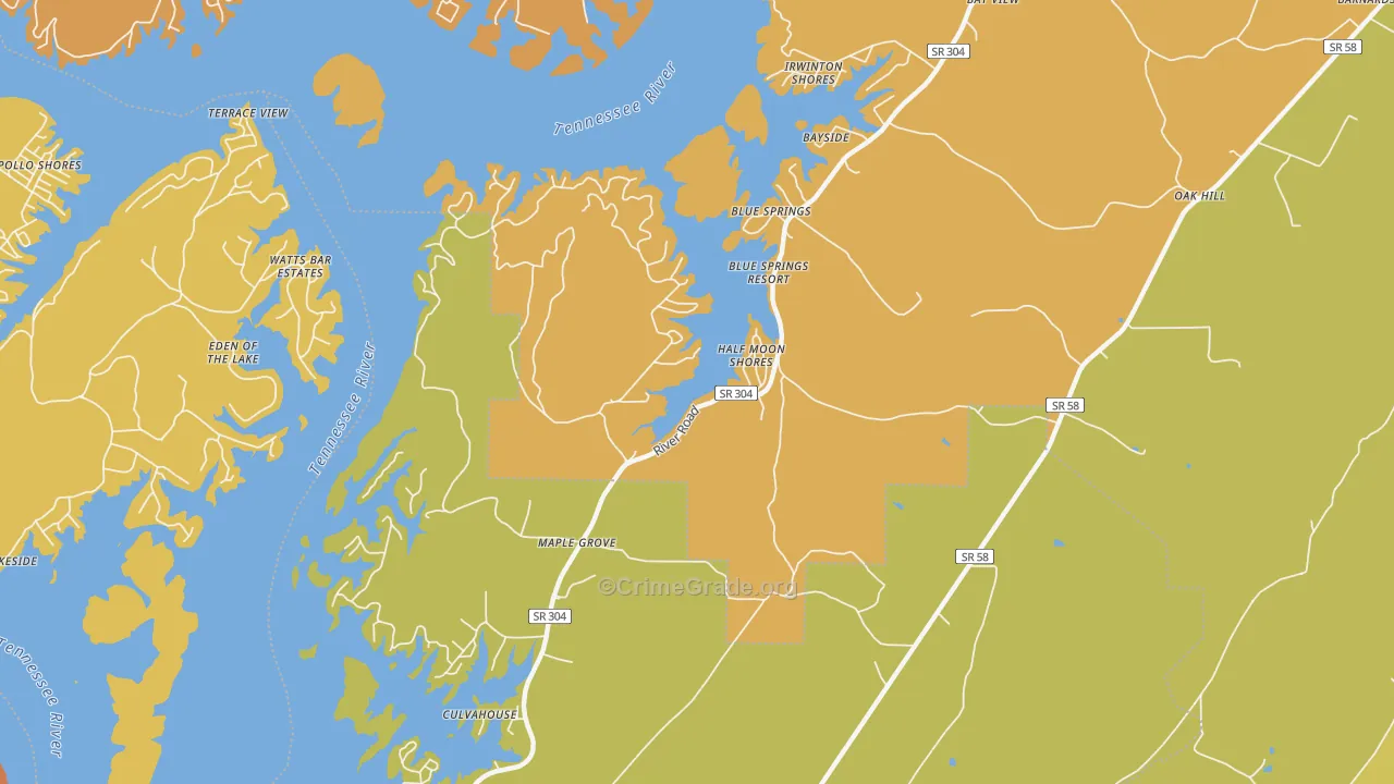 Maple Grove, TN Map of Robbery Rates