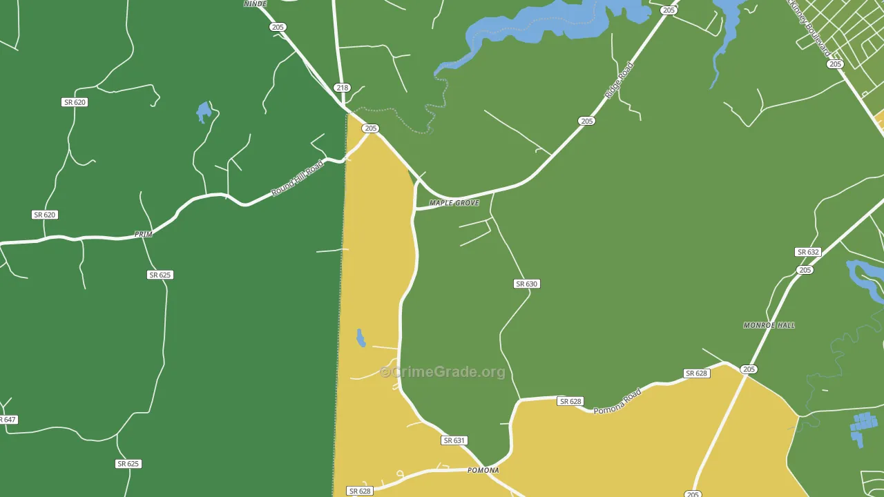 Maple Grove, VA Map of Robbery Rates
