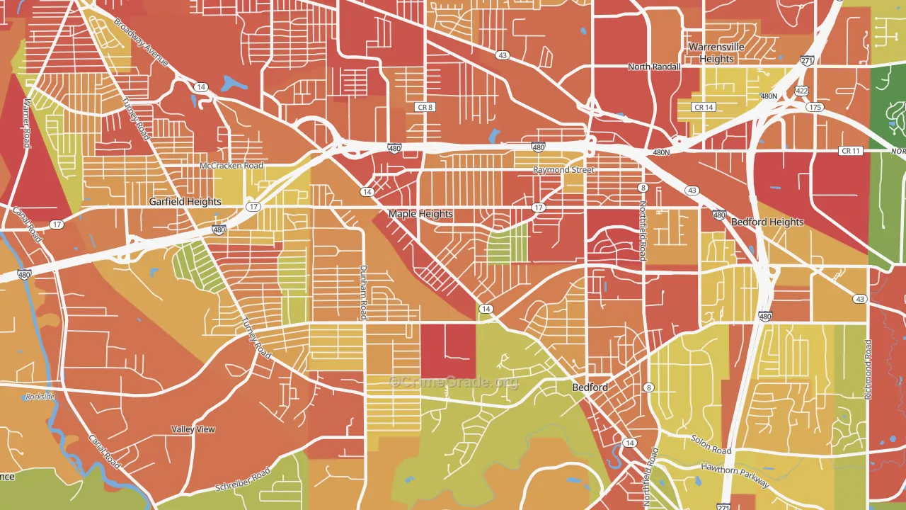 Maple Heights, OH Map of Robbery Rates