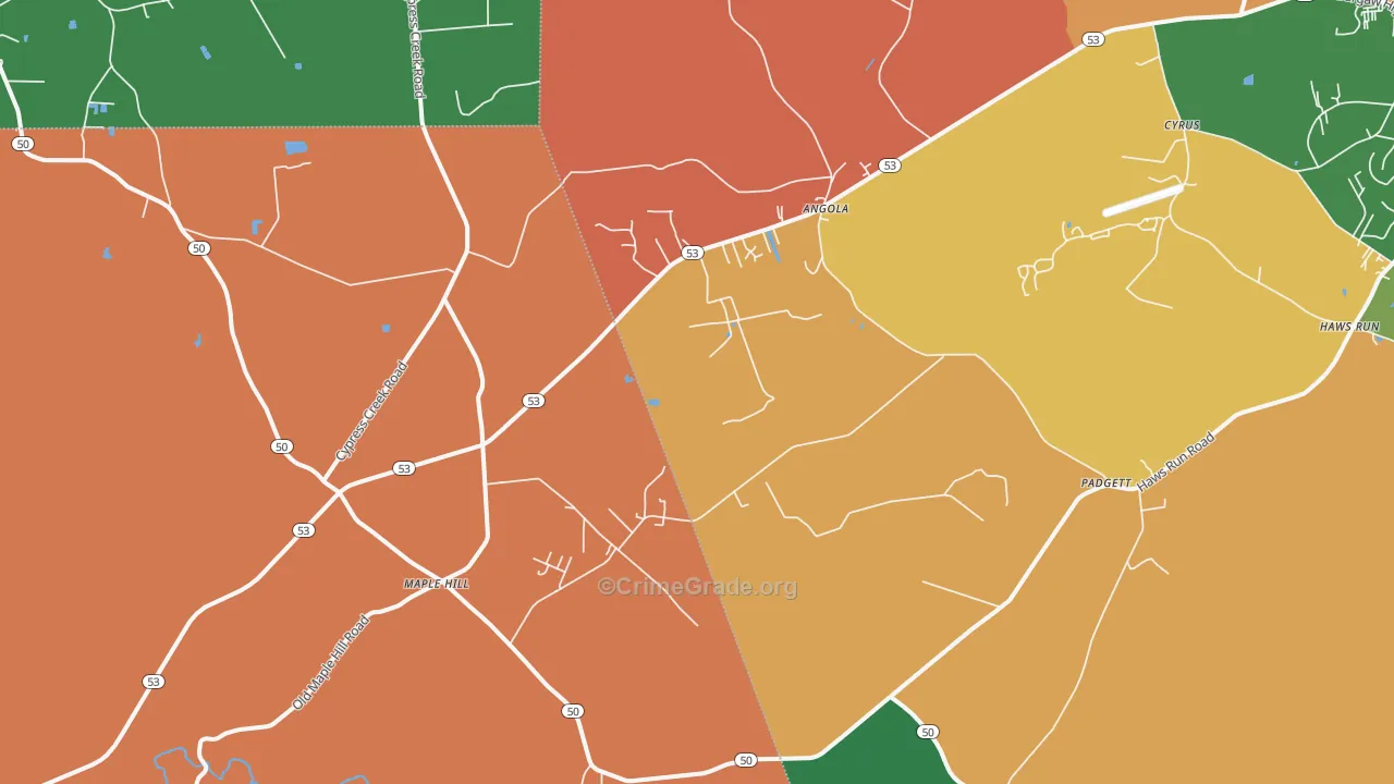 Maple Hill, NC Map of Robbery Rates
