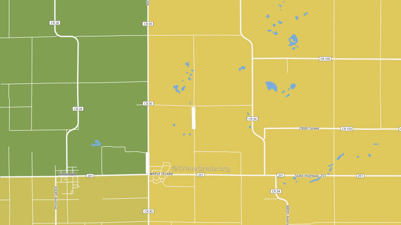 Maple Island, MN Map of Robbery Rates