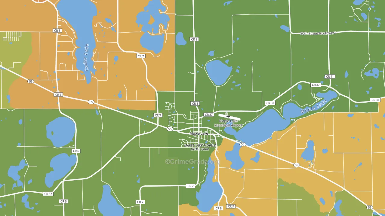 Maple Lake, MN Map of Robbery Rates
