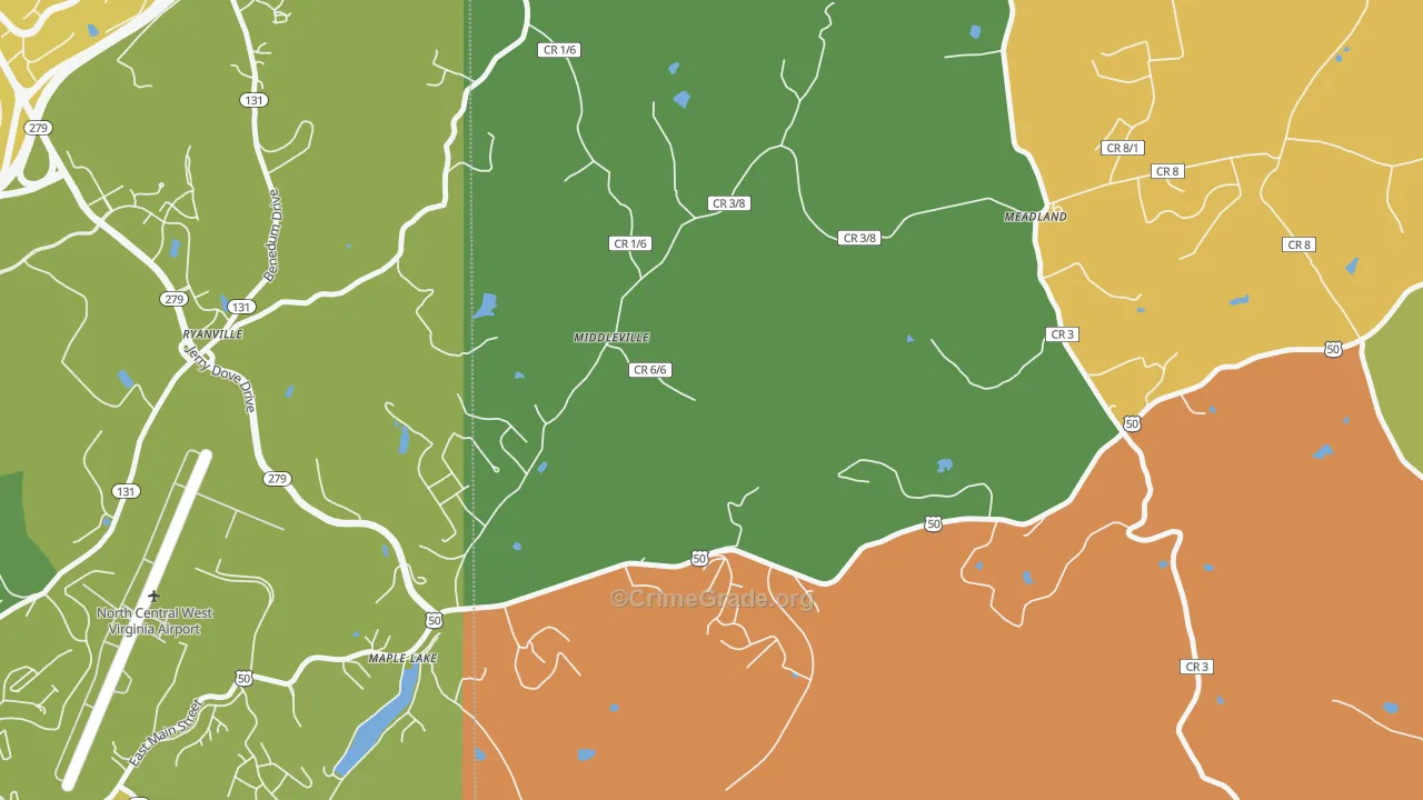 Maple Lake, WV Map of Robbery Rates