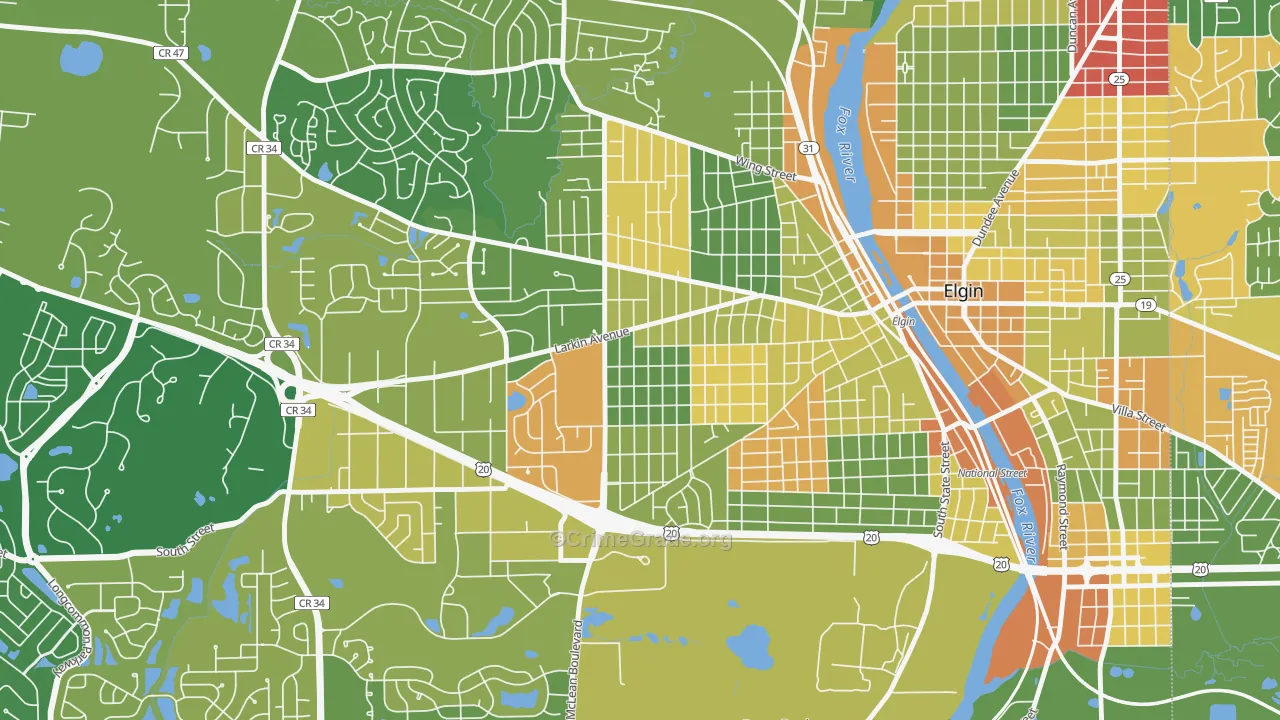 Maple Manor, Elgin, IL Map of Robbery Rates