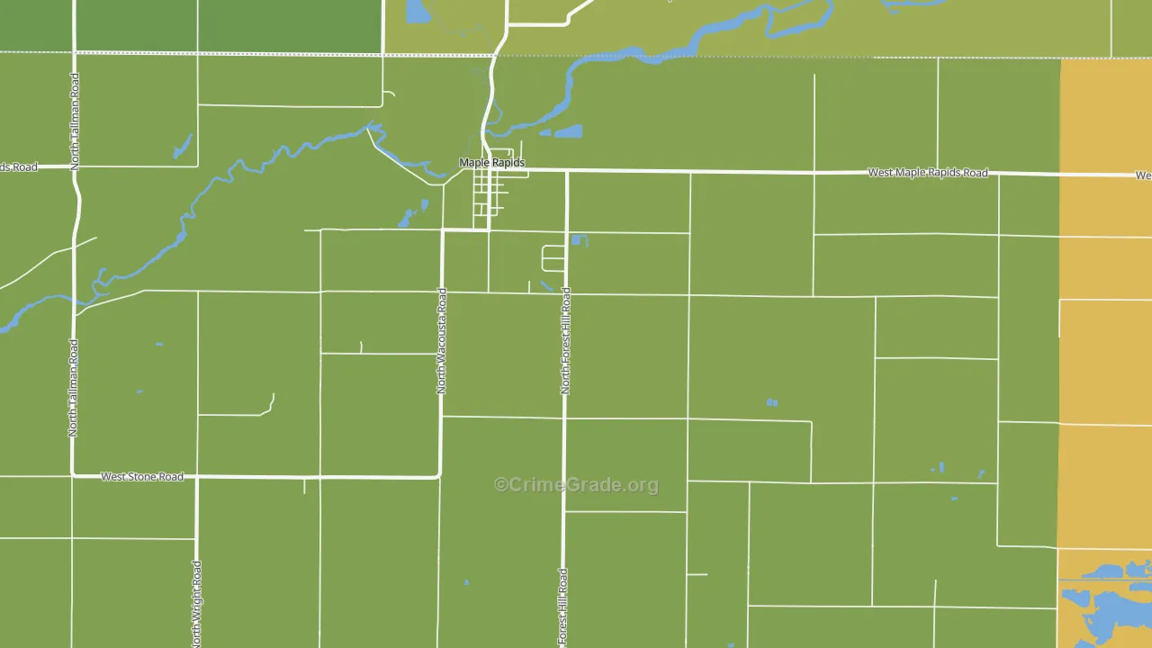 Maple Rapids, MI Map of Robbery Rates
