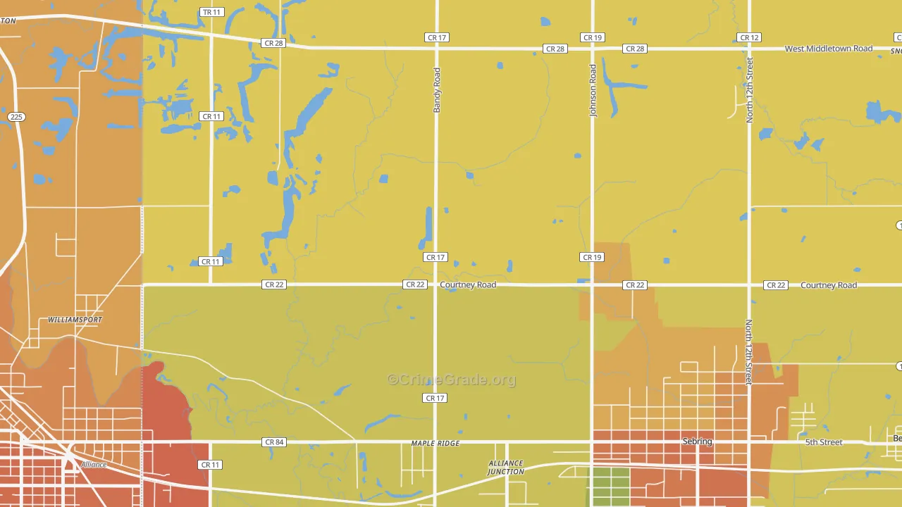 Maple Ridge, OH Map of Robbery Rates