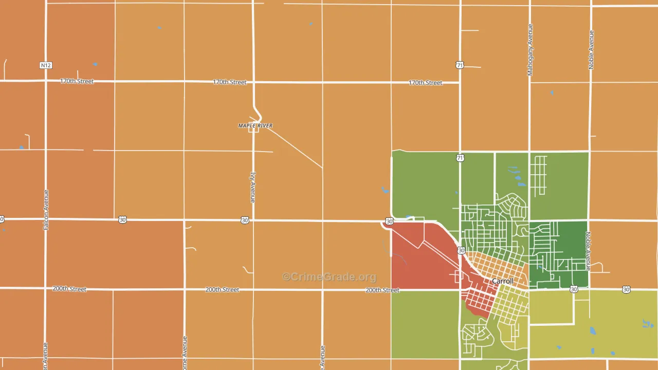 Maple River, IA Map of Robbery Rates