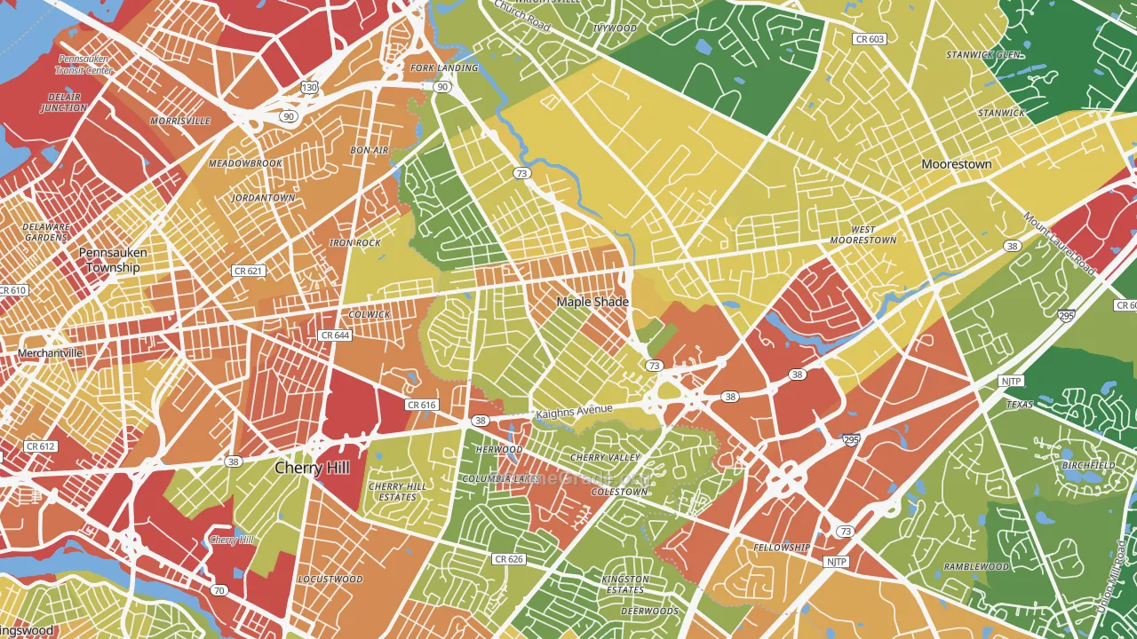 Maple Shade, NJ Map of Robbery Rates