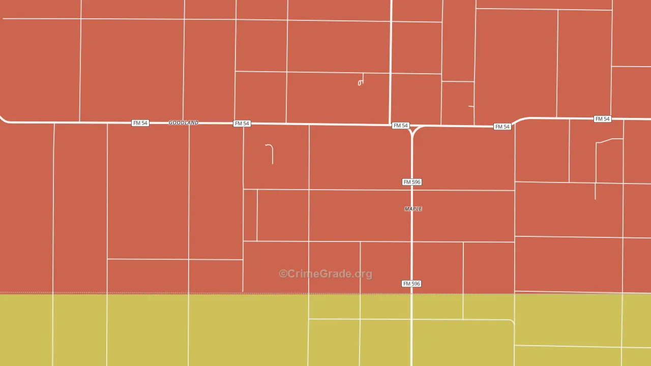 Maple, TX Map of Robbery Rates