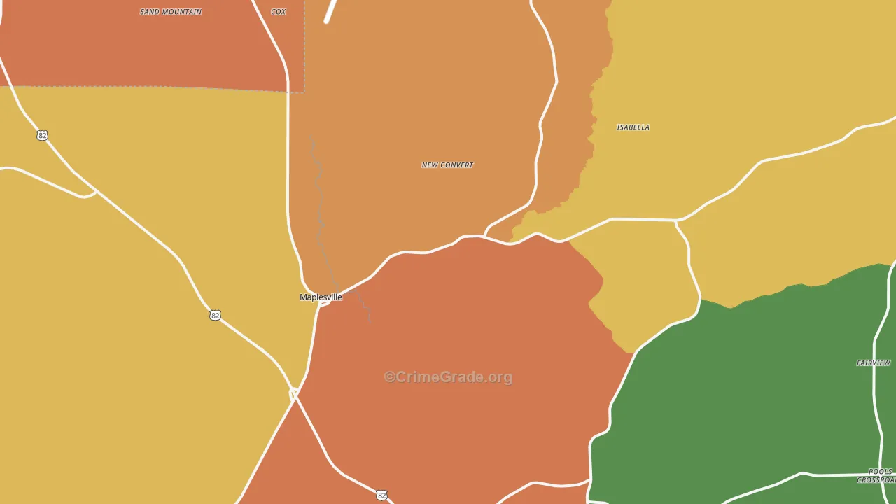 Maplesville, AL Map of Robbery Rates