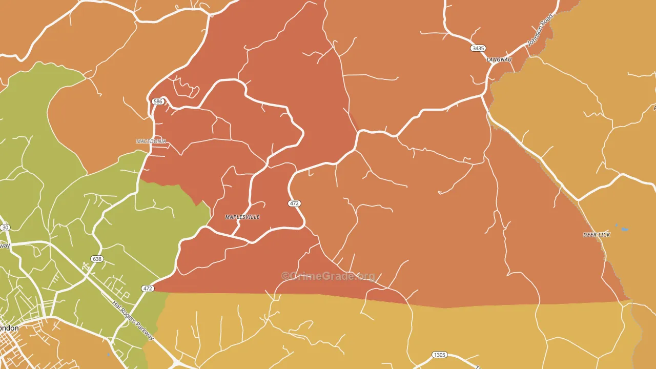 Maplesville, KY Map of Robbery Rates