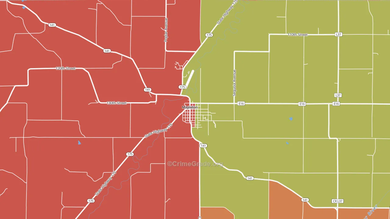 Mapleton, IA Map of Robbery Rates