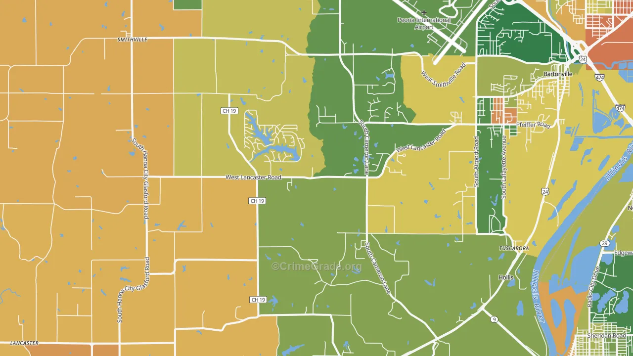 Mapleton, IL Map of Robbery Rates