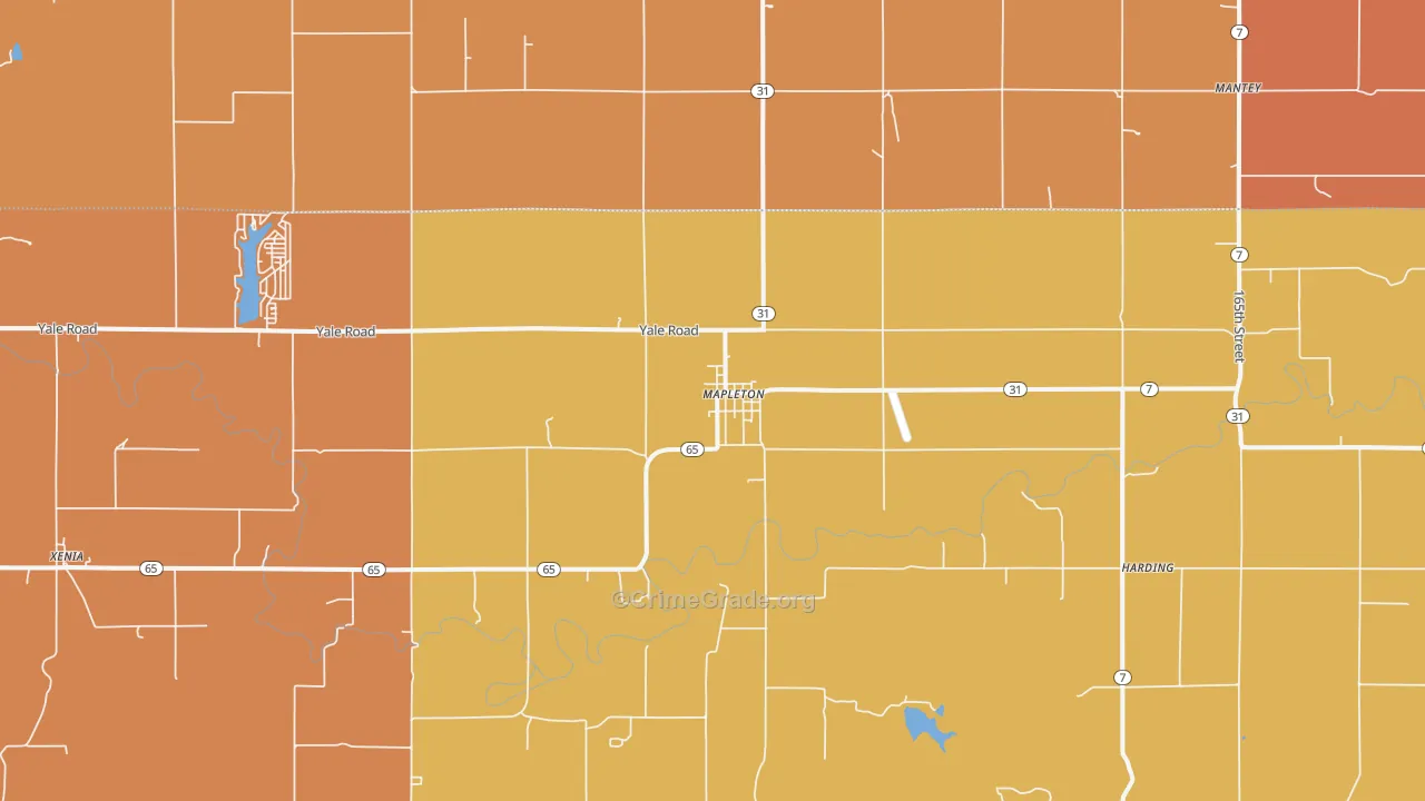 Mapleton, KS Map of Robbery Rates