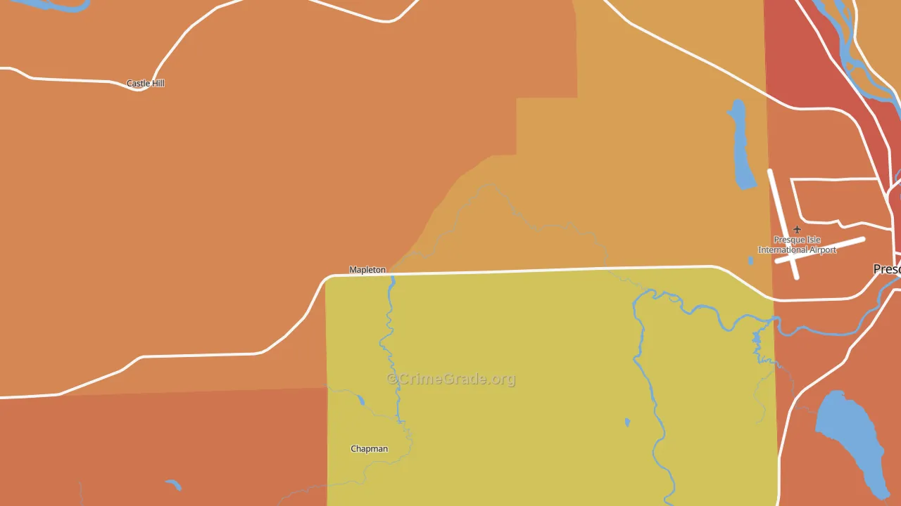 Mapleton, ME Map of Robbery Rates