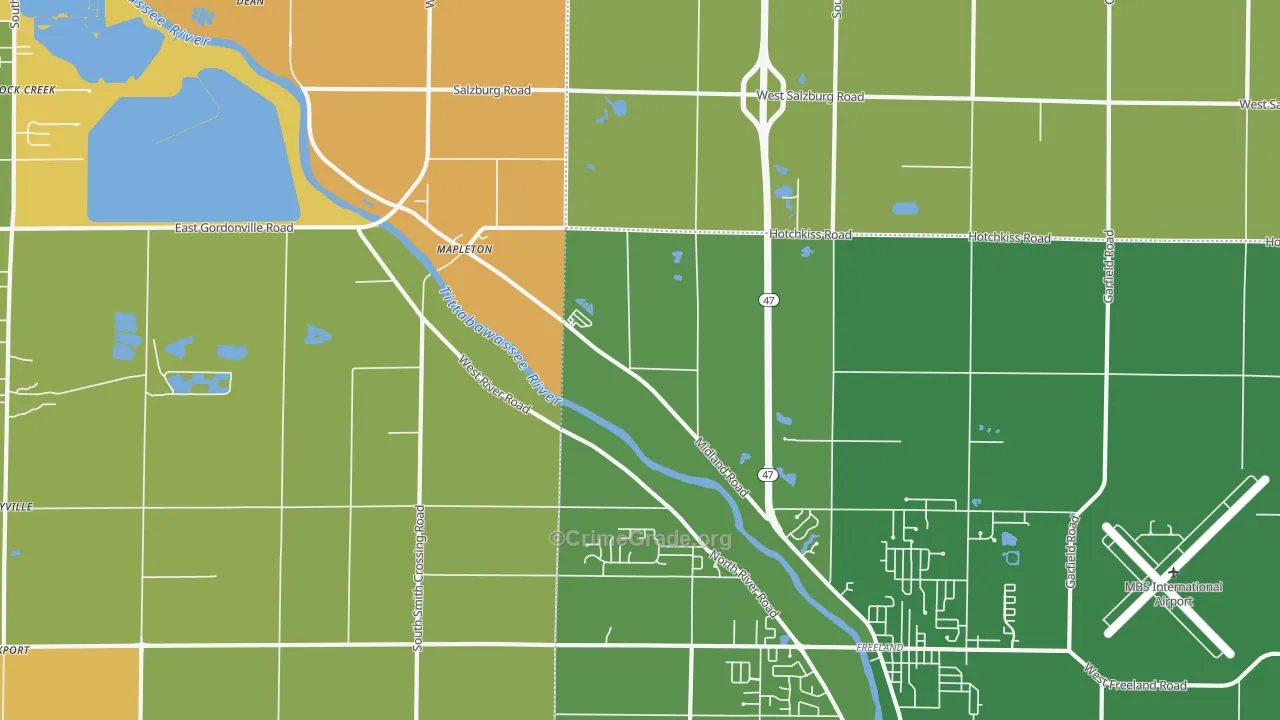 Mapleton, MI Map of Robbery Rates