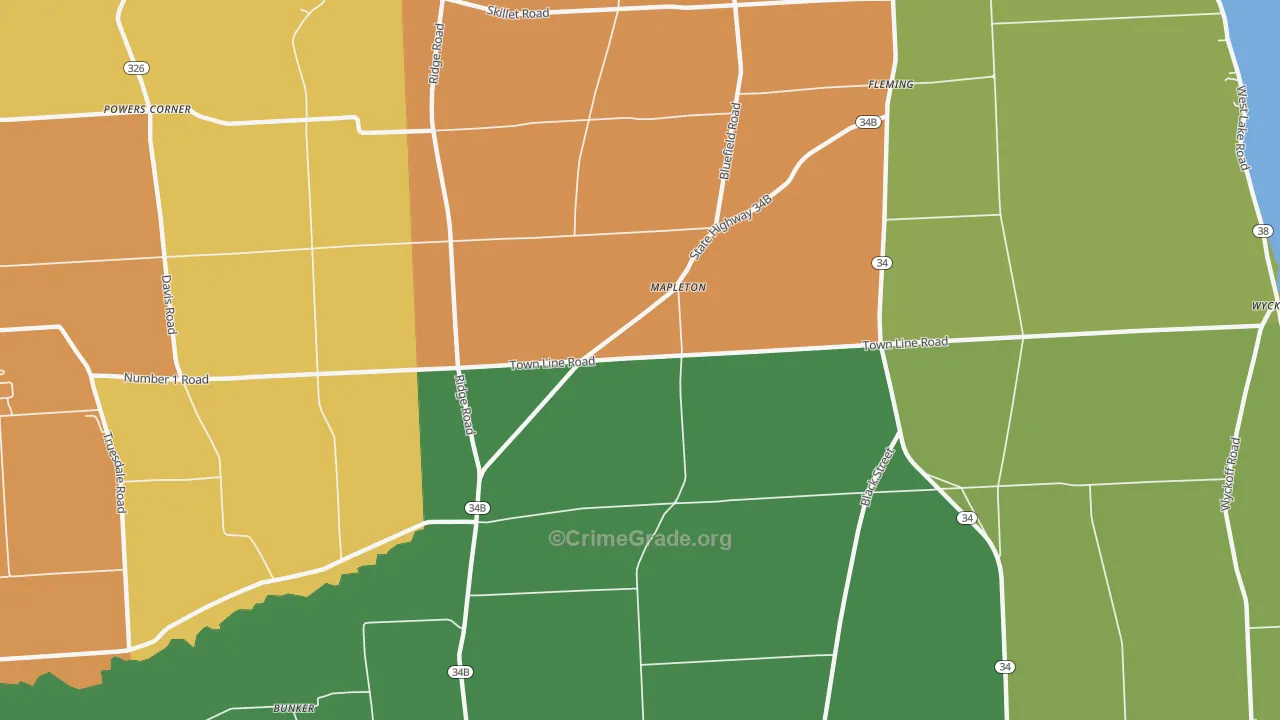 Mapleton, NY Map of Robbery Rates
