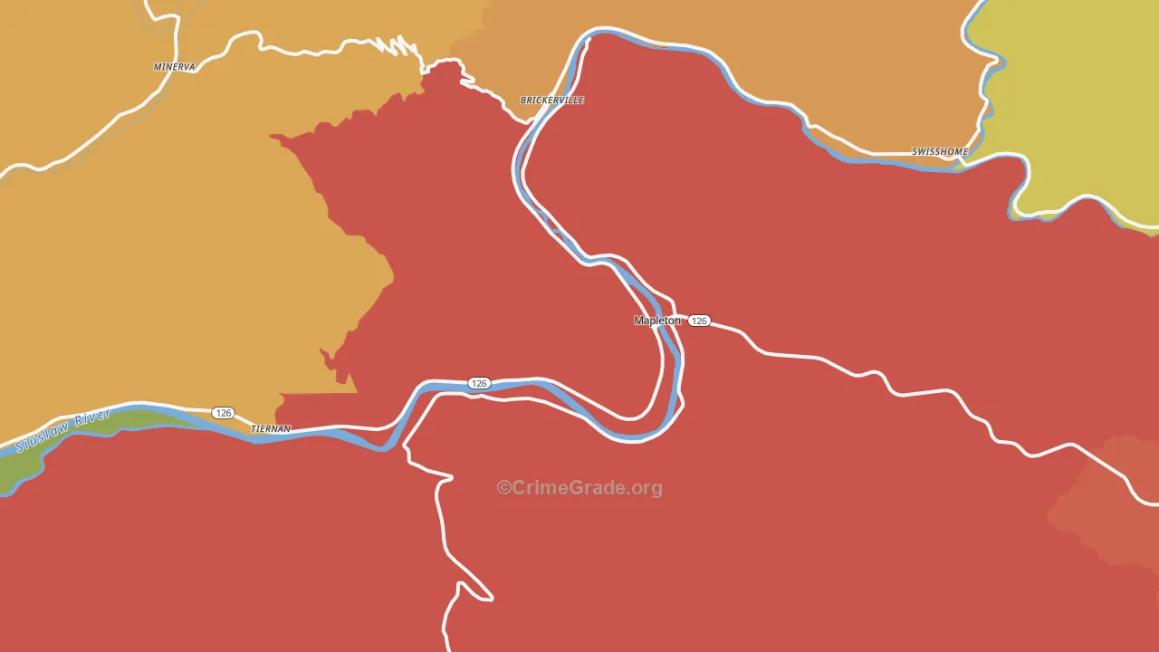 Mapleton, OR Map of Robbery Rates