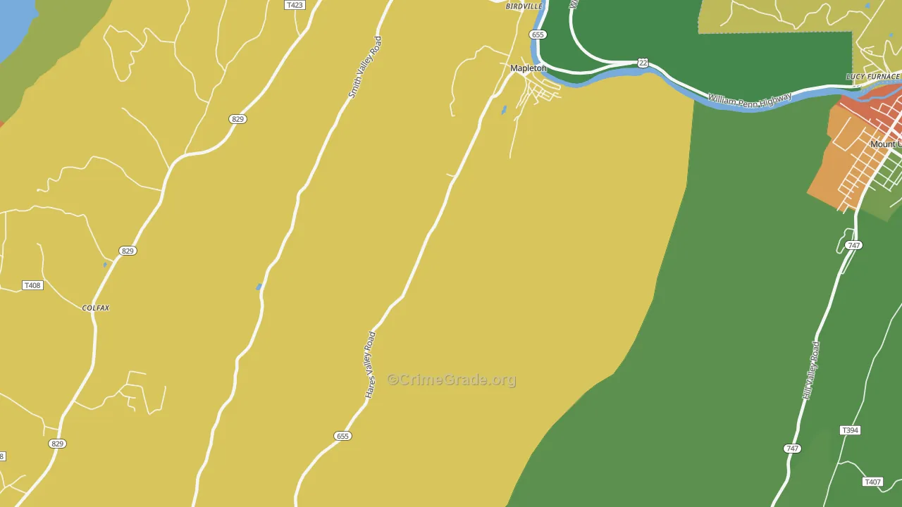 Mapleton, PA Map of Robbery Rates