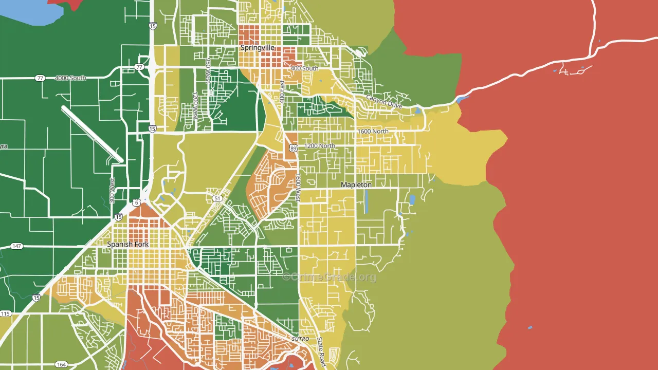 Mapleton, UT Map of Robbery Rates