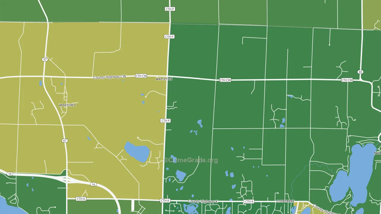 Mapleton, WI Map of Robbery Rates