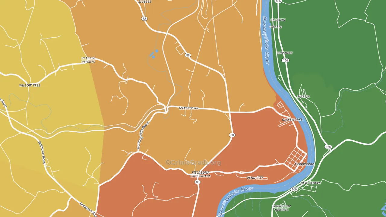 Mapletown, PA Map of Robbery Rates