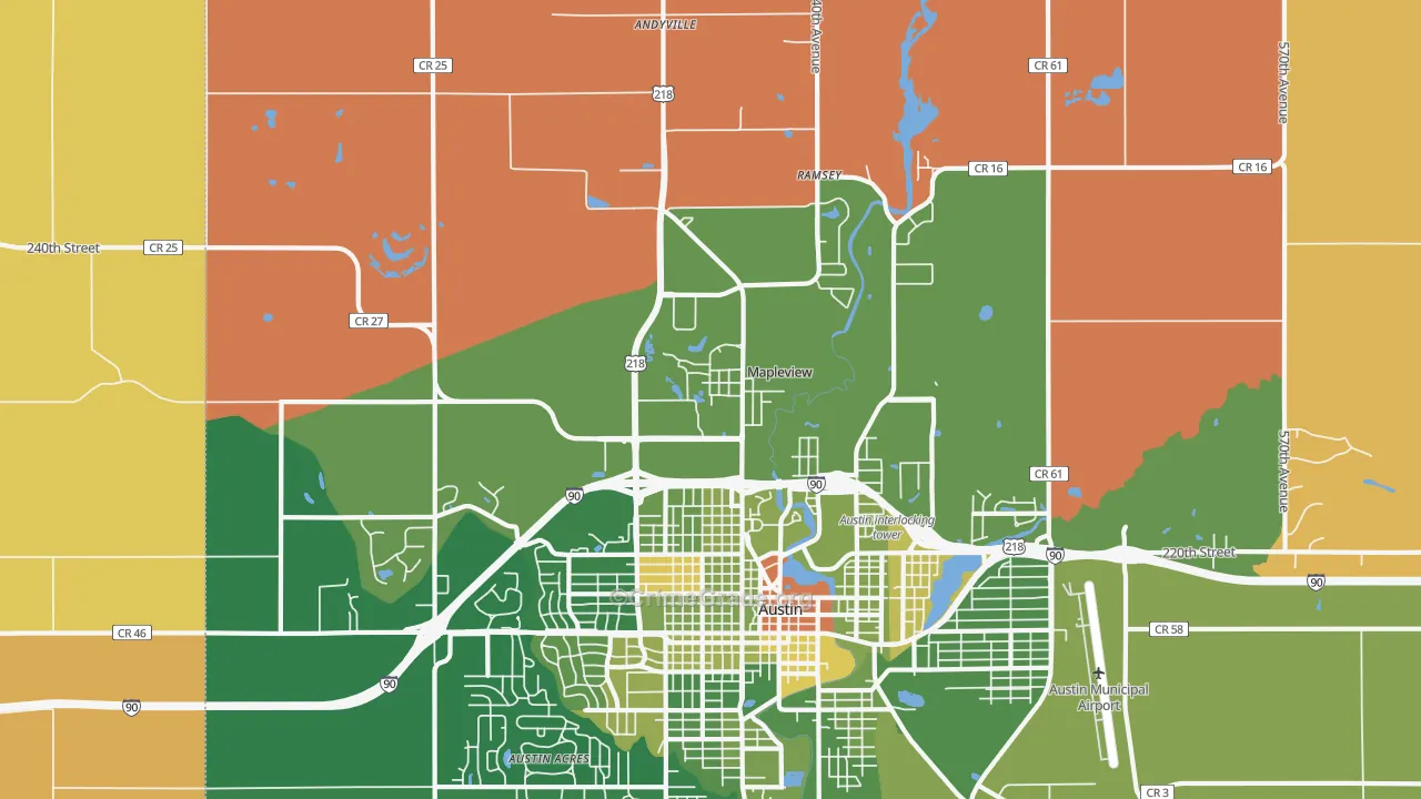 Mapleview, MN Map of Robbery Rates