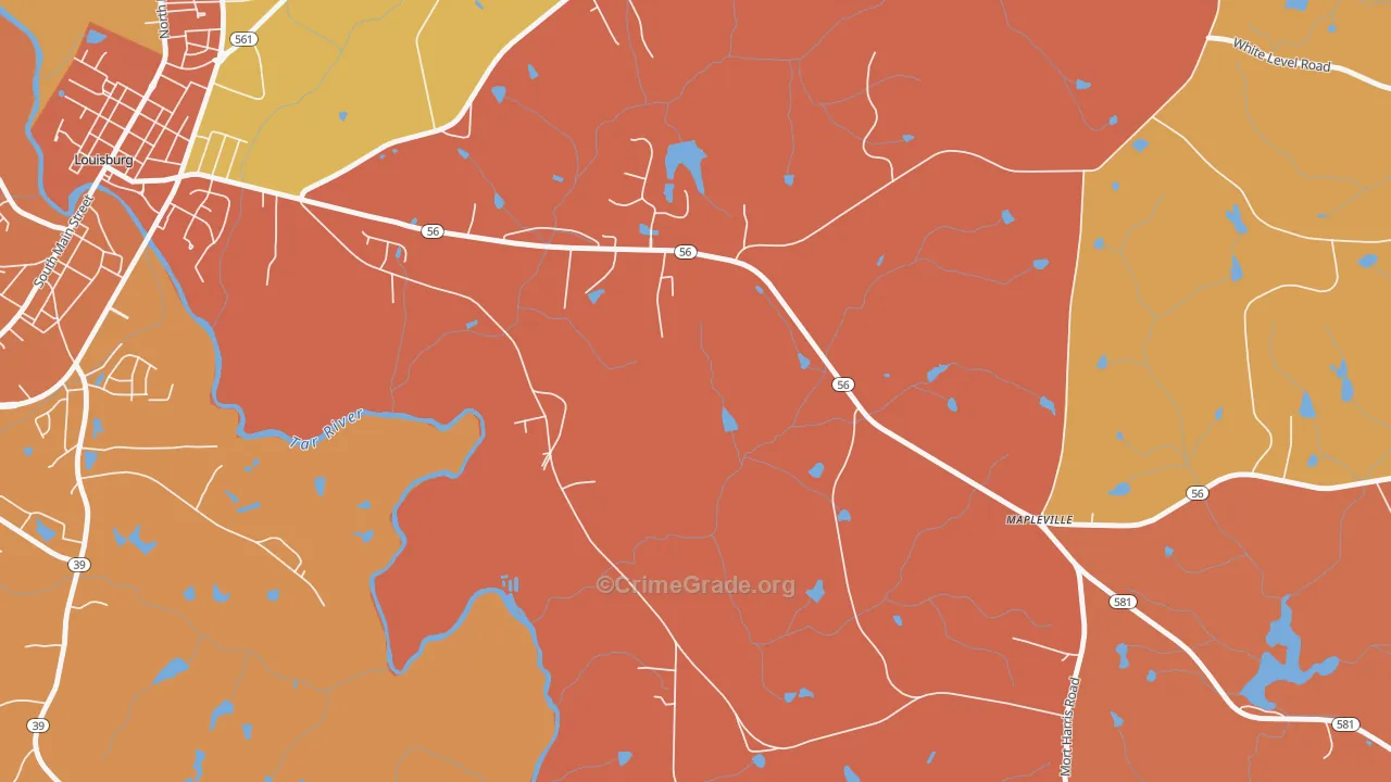 Mapleville, NC Map of Robbery Rates