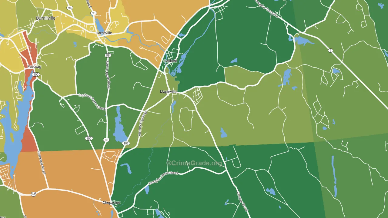 Mapleville, RI Map of Robbery Rates