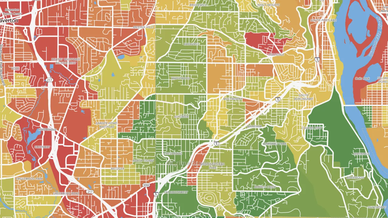 Maplewood-Ashcreek, Portland, OR Map of Robbery Rates