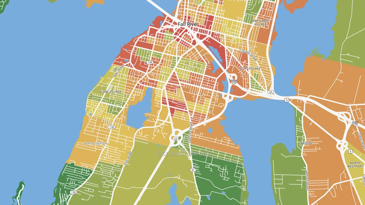 Maplewood, Fall River, MA Map of Robbery Rates