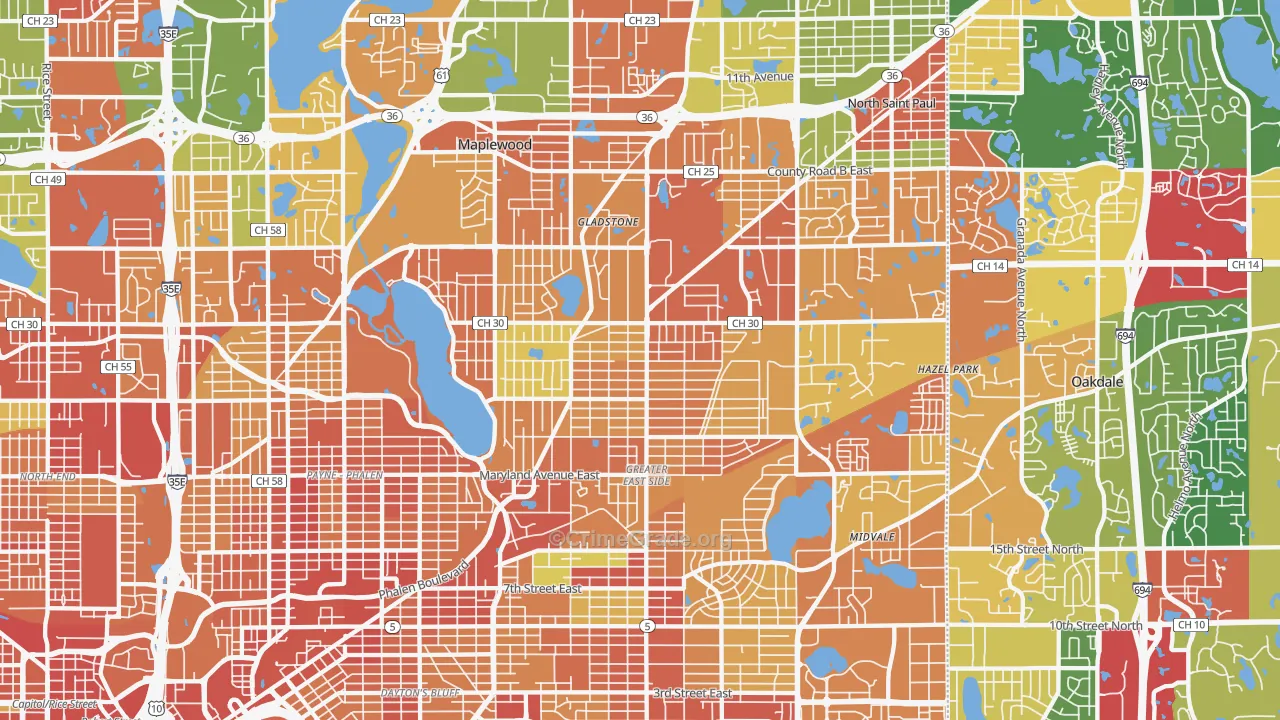Maplewood, MN Map of Robbery Rates