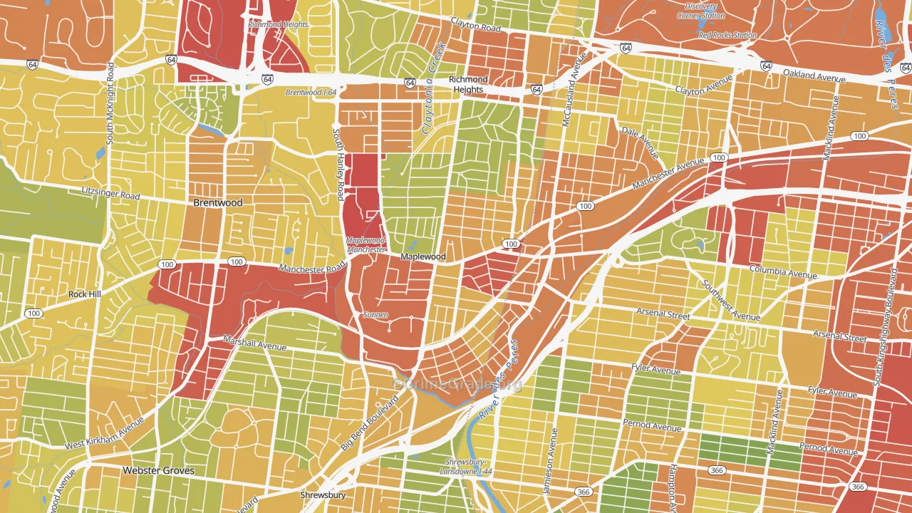 Maplewood, MO Map of Robbery Rates