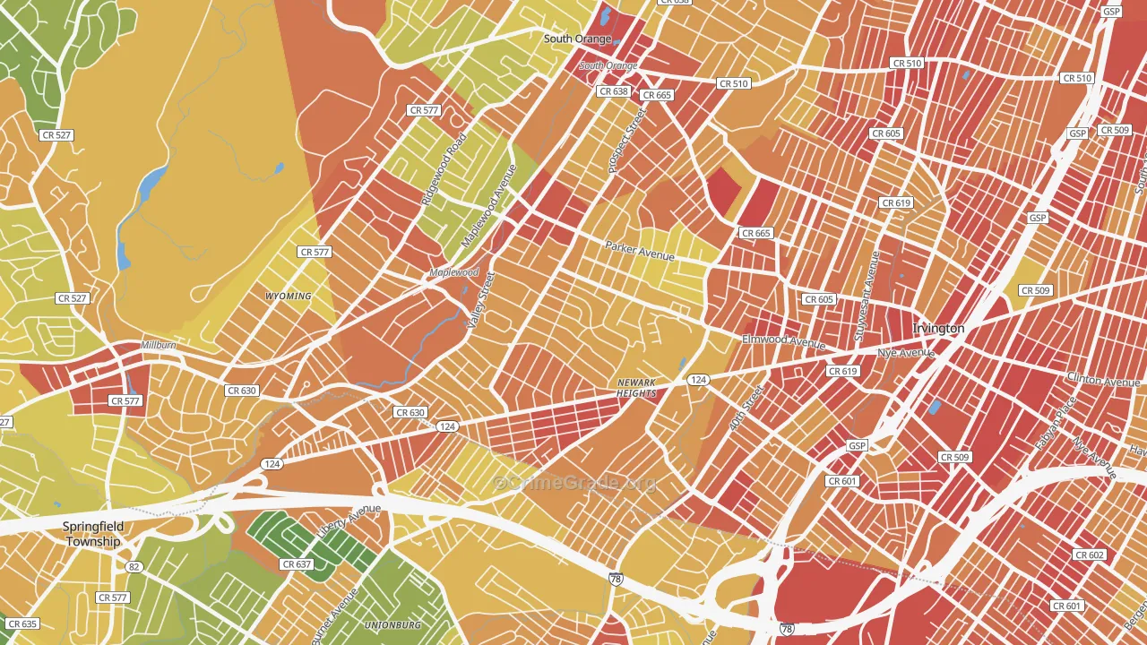Maplewood, NJ Map of Robbery Rates