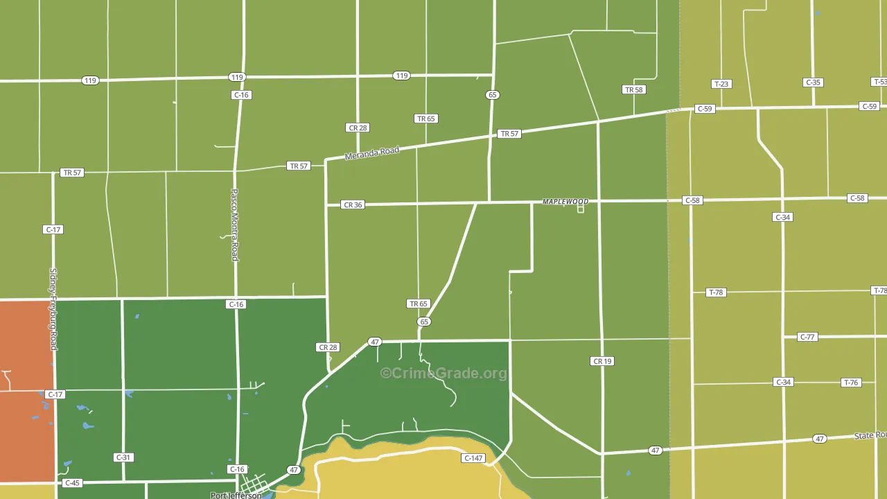 Maplewood, OH Map of Robbery Rates