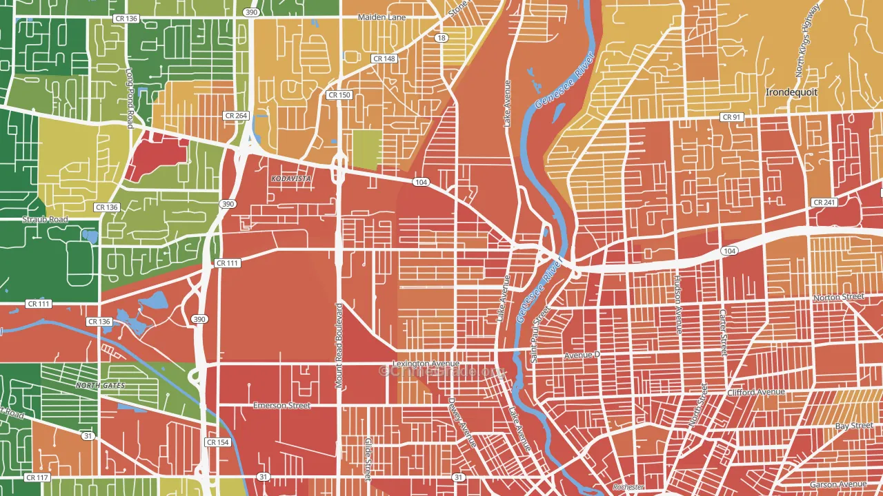 Maplewood, Rochester, NY Map of Robbery Rates