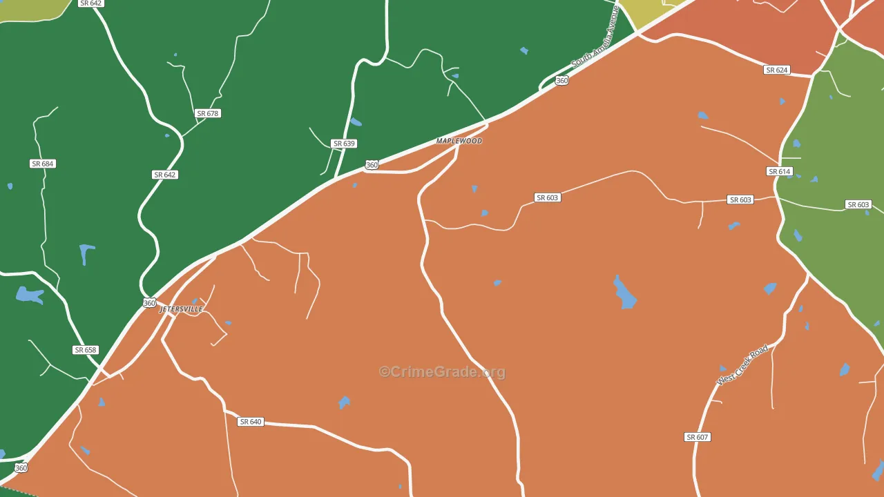 Maplewood, VA Map of Robbery Rates