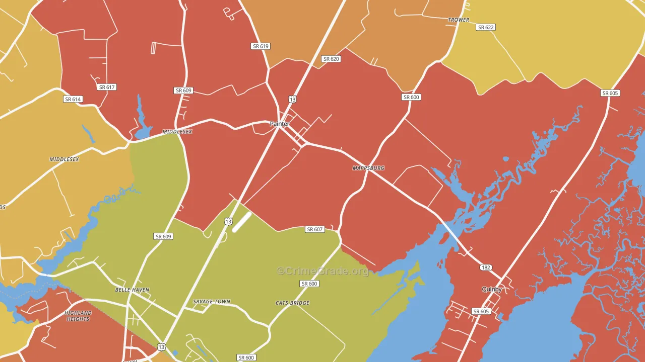 Mappsburg, VA Map of Robbery Rates