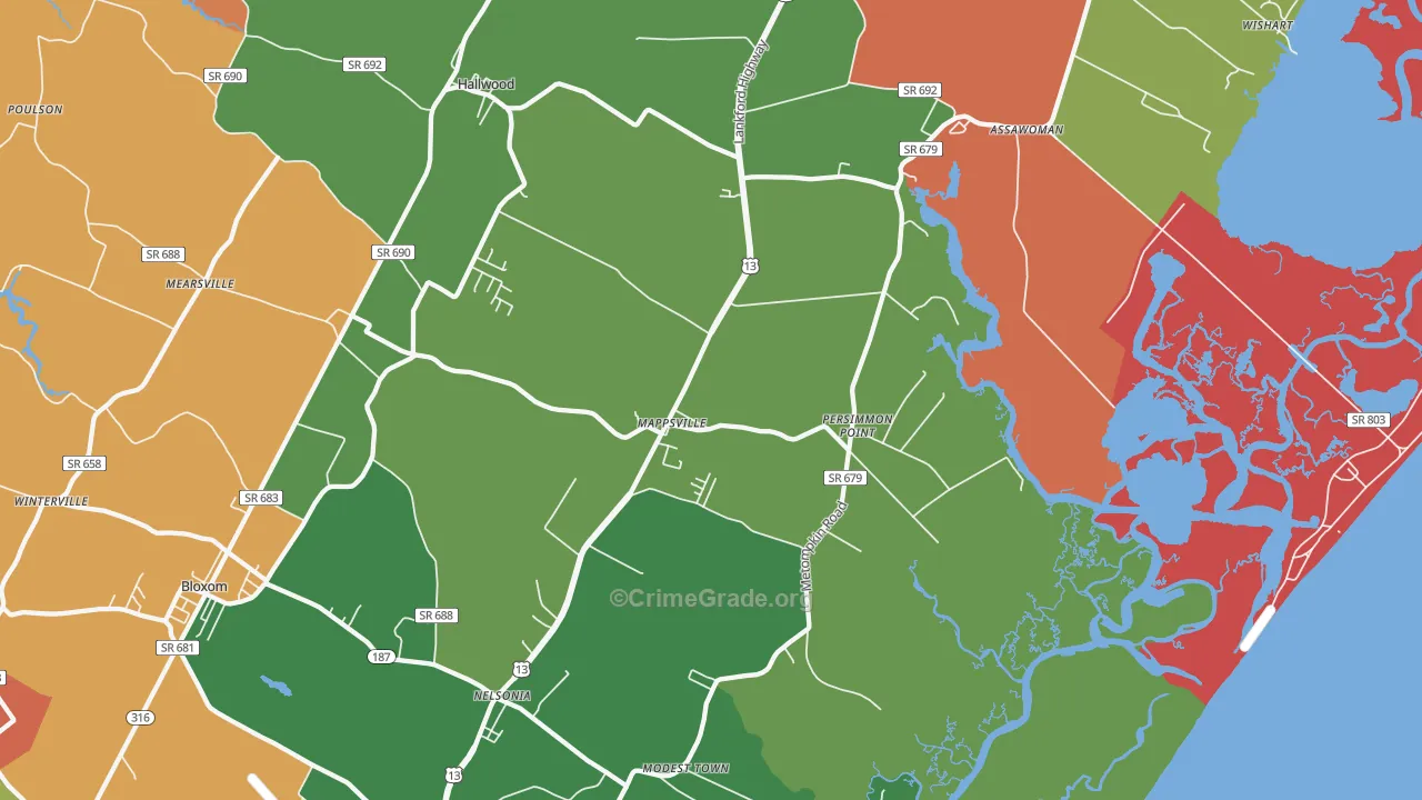Mappsville, VA Map of Robbery Rates