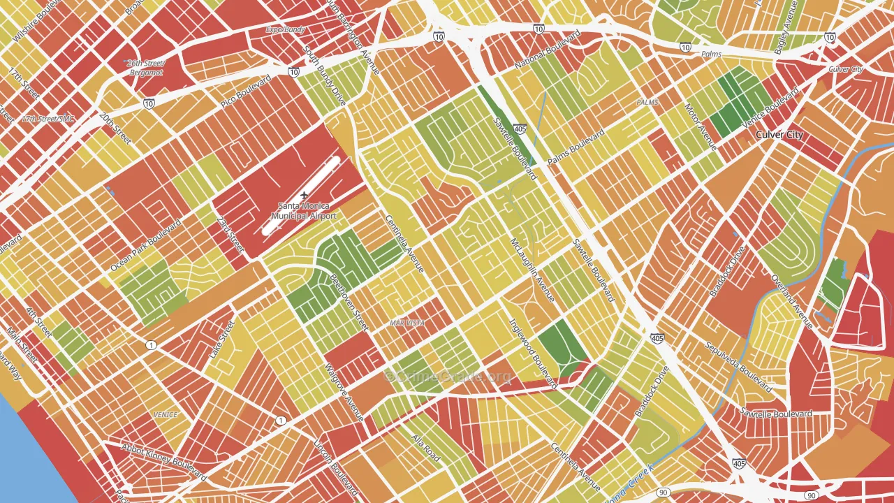 Mar Vista, Los Angeles, CA Map of Robbery Rates