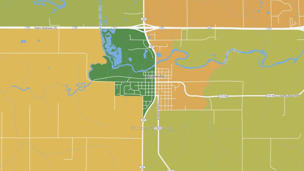 Marathon City, WI Map of Robbery Rates