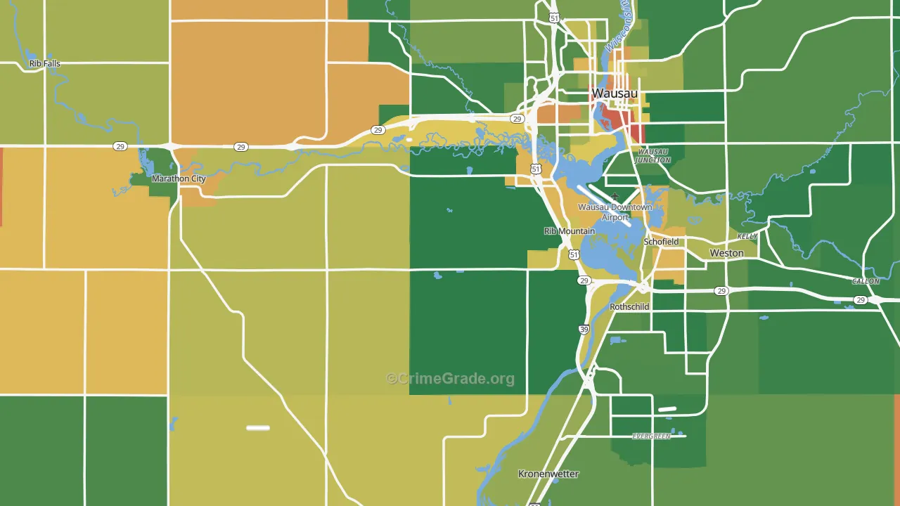 Marathon County, WI Map of Robbery Rates