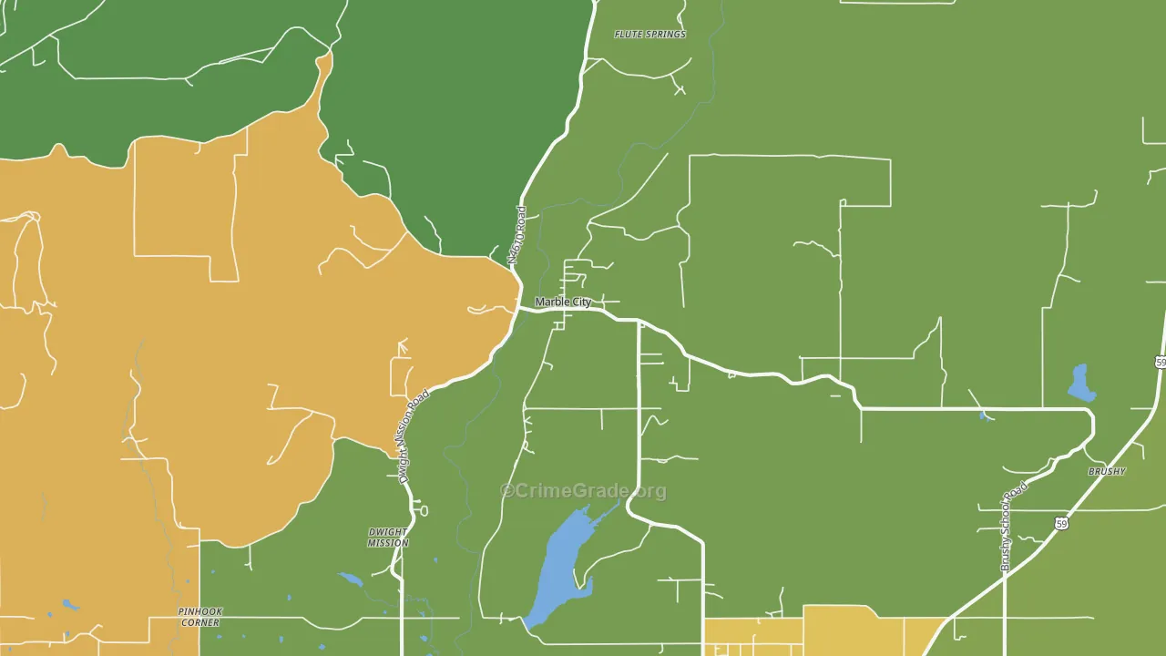 Marble City, OK Map of Robbery Rates