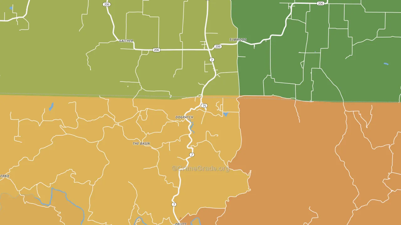 Marble Falls, AR Map of Robbery Rates