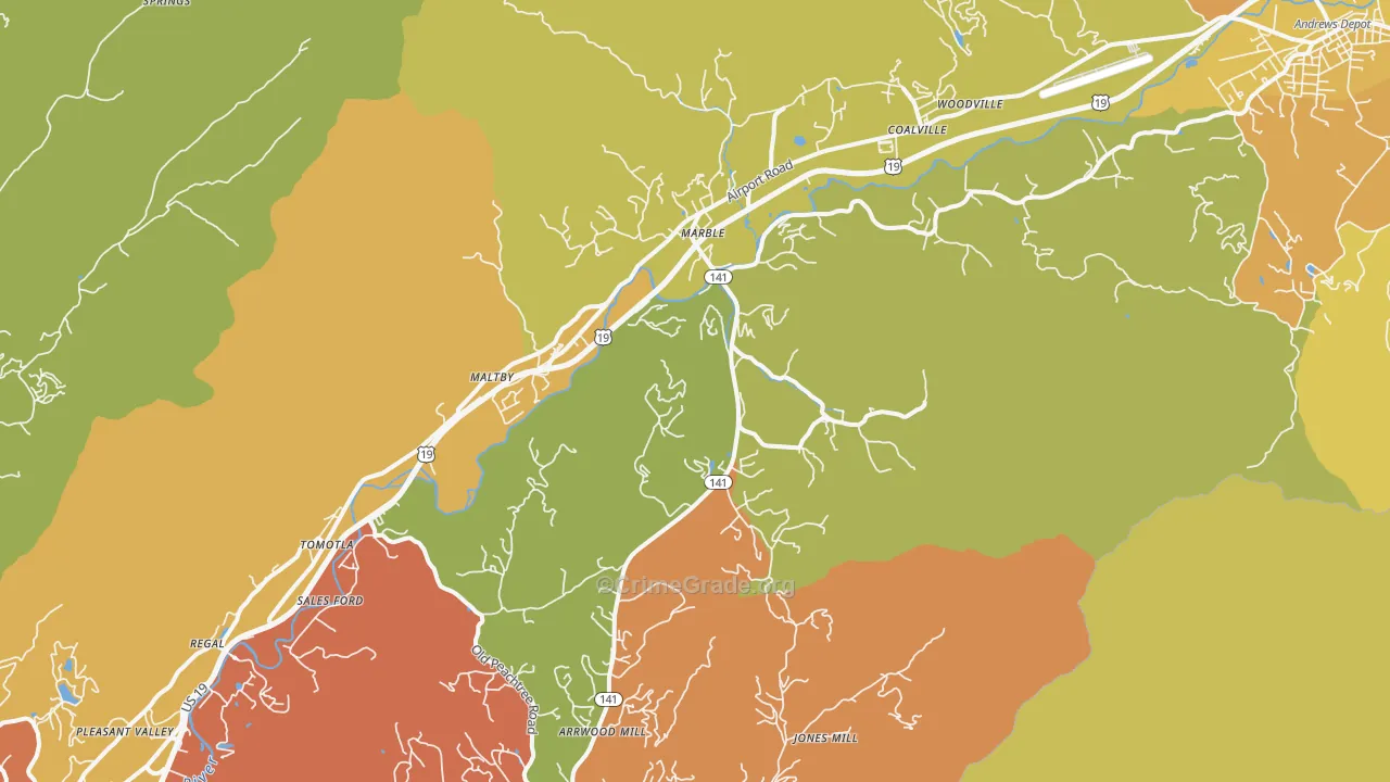 Marble, NC Map of Robbery Rates