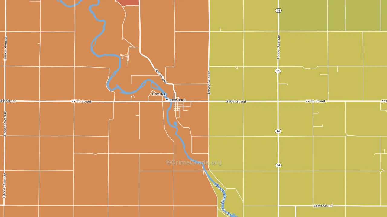 Marble Rock, IA Map of Robbery Rates